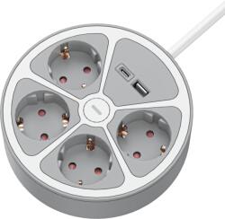TRACON Prelungitor portabil, cu întrerupător și 2 porturi USB, alb 4xSCHUKO, 1, 5m, max. 16A, 250VAC, 3680W, 3x1, 5mm2, H05VV-F (E4KUSB)