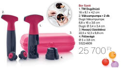 Tupperware Borkiegészítők szett / Borszett (1 uzsidoboz, 1 cimkevágó, 1 dugóhúzó, 2 vákuumdugó, 1 vákuumpumpa) - Tupperware