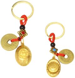  Cal amuleta breloc Feng Shui 10 cm cu moneda pepita si simboluri zodiac chinezesc pentru energie pozitiva 1 buc