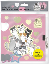 DERFORM Cleo and Frank napló kulccsal, 17x15cm, foszforeszkáló mintákkal, CF39, cicás, rózsaszín (DFM-PSCKCF39)