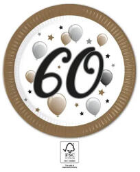 PROCOS Happy Birthday 60 Milestone papírtányér 8 db-os 23 cm FSC (PNN95617)