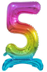  Színes Rainbow 5-ös szám fólia lufi talppal 74 cm (MLG129076) - perfectbaby