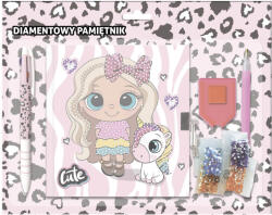 DERFORM Cute gyémántokkal díszíthető napló kulccsal, 3 színű golyóstollal, kislány cicával, BF10 (DFM-DPKD3KBF10)