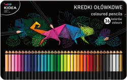 DERFORM Színes ceruzakészlet, 36 db-os, fémdobozos, alap színek, háromszög test, Kidea (DFM-KTMP36KA)