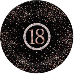  Happy Birthday 18 Rose Gold papírtányér 8 db-os 22, 7 cm (PKK760562) - perfectbaby
