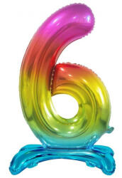  Színes Rainbow 6-os szám fólia lufi talppal 74 cm (MLG129090) - perfectbaby