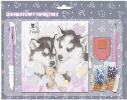DERFORM Cleo and Frank gyémántokkal díszíthető napló kulccsal, 3 színű golyóstollal, kutyás, CF38 (DFM-DPKD3KCF38)