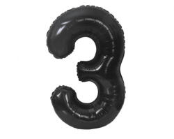  Fekete 3-as B&C Matt Black szám fólia lufi 85 cm (MLG188950) - perfectbaby