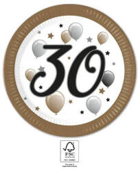 PROCOS Happy Birthday 30 Milestone papírtányér 8 db-os 23 cm FSC (PNN95614)
