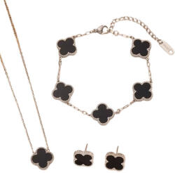  Ezüst Fekete Színű Lóhere Nyaklánc, Fülbevaló, Karkötő Szett