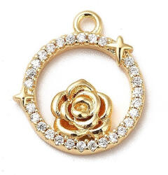  18K Aranyozott Cirkónia Strasszos Rózsa Virág Charm