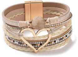  Mágneses Műbőr Design Strrasszos Szív Karkötő