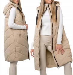 Hosszú Ujjatlan Steppelt Melegítő Mellény Kabát Fekete Prémium Bézs S