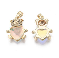 18K Aranyozott Cirkónia Strasszos Medve Maci Szív Charm