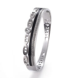  Ezüst Színű Nemesacél Strasszos Fekete Tűzzománc Karkötő Karperec