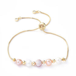  Arany Színű Tenyésztett Kagyló Gyöngy Cirkónia Strasszos Csúszózáras Állítható Karlánc