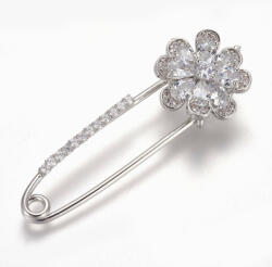  Ezüst Színű Cirkónia Strasszos Virág Bross Kitűző