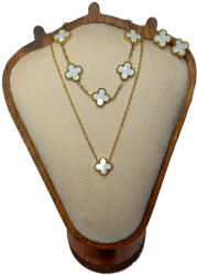  Arany-Fehér Színű Gyöngyház Lóhere Nyaklánc, Fülbevaló, Karkötő Szett