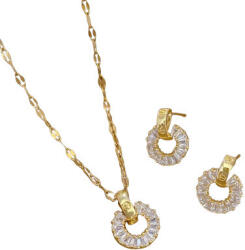  Arany Színű Nemesacél Cirkónia Strasszos Nyaklánc, Fülbevaló Ékszer Szett