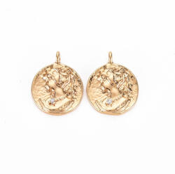  18K Aranyozott Cirkónia Strasszos Hölgy Portré Charm