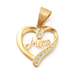  Arany Színű Nemesacél Cirkónia Strasszos Anya Mom Szív Medál