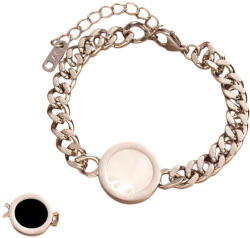  Ezüst Színű Nemesacél Fekete Fehér Gyöngyház "12 Hónap" Karlánc