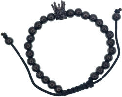  Fekete Színű Nemesacél Cirkónia Strasszos Korona Csúszócsomós Állítható Karkötő