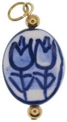  Arany Színű Kék Fehér Tulipán Virágos Porcelán Medál