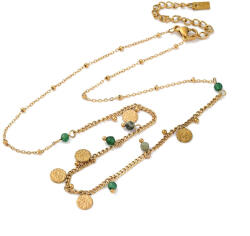  14K Aranyozott Nemesacél Afrikai Türkiz Ásvány Nyaklánc