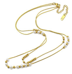  Arany Színű Nemesacél Szintetikus Kagyló Gyöngy Dupla Nyaklánc