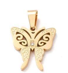  Arany Színű Nemesacél Strasszos Lepke Pillangó Charm