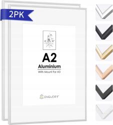 Cadro Képkeret fotókhoz, oklevelekhez, poszterekhez A2 méretben, 2 darabos szett, ezüst színű fali dekoráció (Ramka na zdjęcia 42x59,4 biała A2 MDF CADRO)