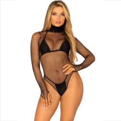  Мрежесто боди, дълги ръкави и скрит врат - Teddy High Neck S/M/L (D-237727)