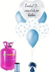 Personal Set de petrecere personalizat cu heliu - Inimile albastre 31 buc