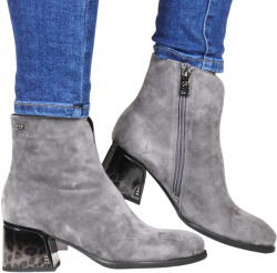  Női Bokacsizma Bőr Fa Sarokkal Párduc Mintás Szürke Velúrbőr Új (iBUTY 66806 SZARE)