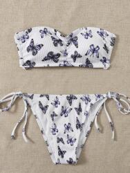 Shein DC42313 Shein Kétrészes Bikini Bandeau Alsónadrág Pillangó Mintás (52) S