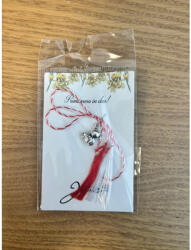 Flippy Martisor Traditional, Jolie, Model URSULET, cu Snur Impletit Alb Rosu, 8.5 x 5.5 cm, Argintiu (teo-165721)