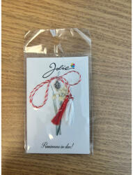 Flippy Martisor Traditional, Jolie, Model TRIFOI 3, cu Snur Impletit Alb Rosu, 8.5 x 5.5 cm, Argintiu (teo-165722)