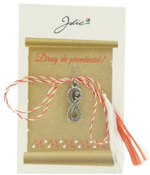 Flippy Martisor Traditional, Jolie, Model Infinit, cu Snur Impletit Alb Rosu, 8.5 x 5.5 cm. Argintiu (teo-114566)