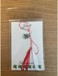 Flippy Martisor Traditional, Jolie, Model TRIFOI 2, cu Snur Impletit Alb Rosu, 8.5 x 5.5 cm. Argintiu (teo-165713)