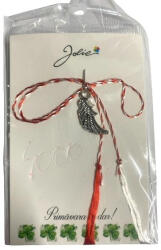 Flippy Martisor Traditional, Jolie, Model Aripa, cu Snur Impletit Alb Rosu, 8.5 x 5.5 cm, Argintiu (teo-126079)