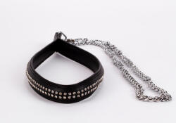  Lamb Leather Handle with 2 Rows of Small Rhinestones and Metal Chain Black