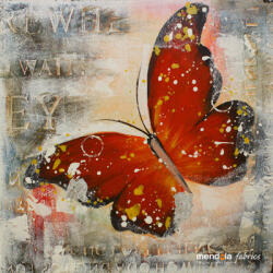 MENDOLA Tablou Pictat Manual Butterfly Rosu, 40x40 Cm, Fsc 100%