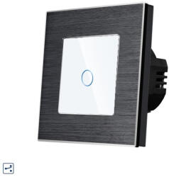 Torelectric Intrerupator simplu cap scara / cruce cu touch din sticla si rama de aluminiu negru