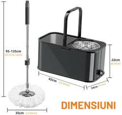 KLINTENSIV Mop rotativ cu găleată pe roți DreamRamp® din inox antibacterian-Buc / Negru metalic