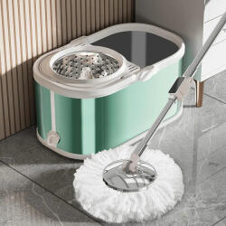 KLINTENSIV Mop rotativ cu găleată pe roți DreamRamp® din inox antibacterian-Buc / Verde metalic