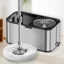 KLINTENSIV Mop rotativ cu găleată pe roți DreamRamp® din inox antibacterian-Buc / Argintiu