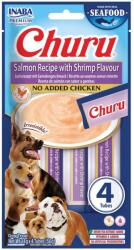 Inaba Foods Dog Churu Fish Based Salmon with Shrimp Recipe 4x14g snack cremos cu somon și creveți pentru câini