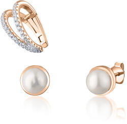 JwL Luxury Pearls Modern bronz fülbevaló szett (1x fülcimpadísz, 2x bedugós fülbevaló) JL0809