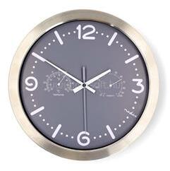 Nedis CLWA5226SS falióra, 30 cm átmérő, rozsdamentes acél, csendes szerkezet, hőmérő, páratartamom mérő (CLWA5226SS) (CLWA5226SS)